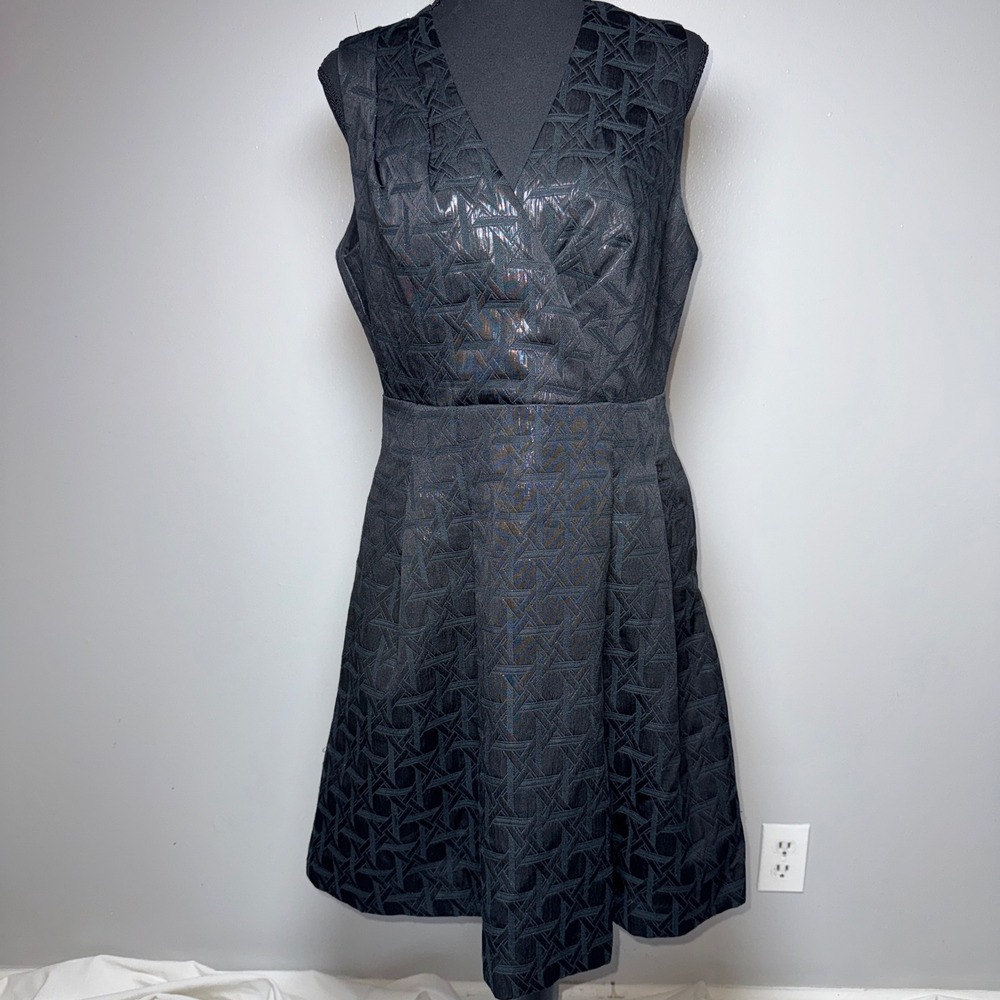 Kirna Zabete at Target Black Metallic Jacquard V-Neck Fit & Flare Dress Sz 12